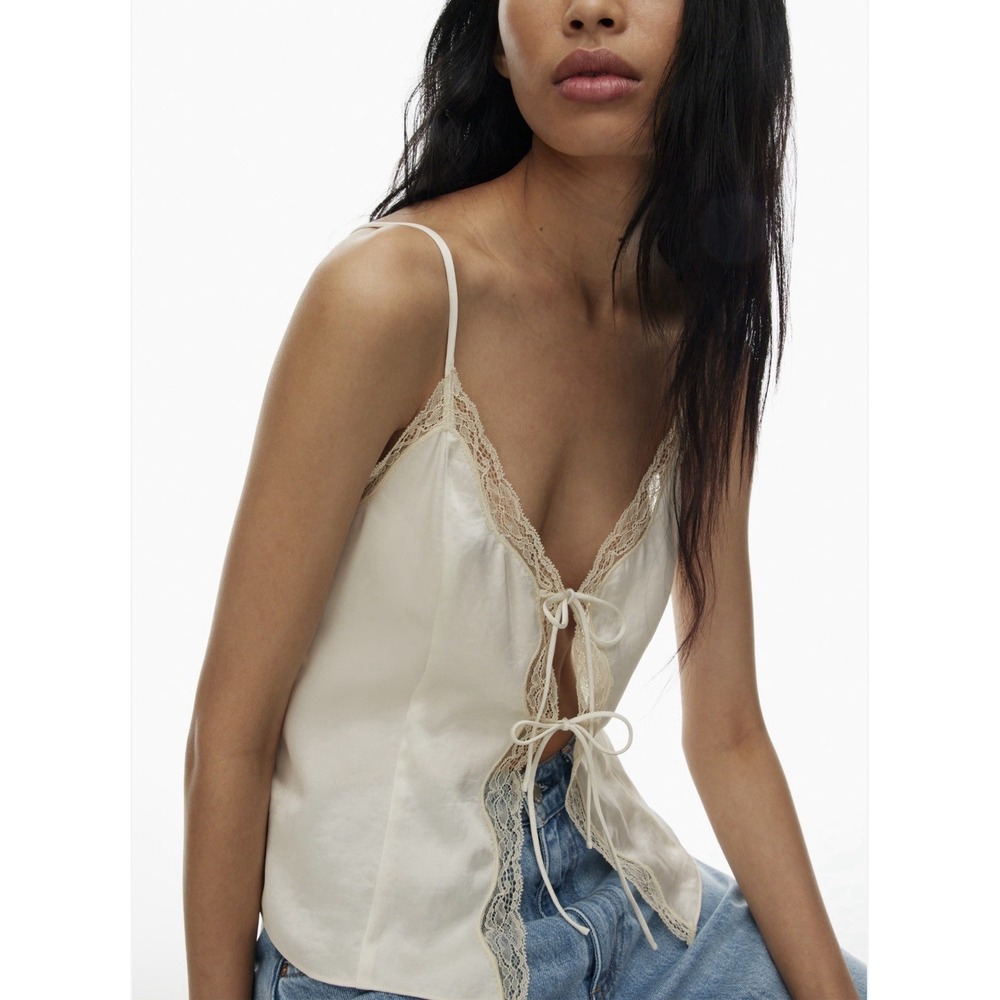 Aritzia Wilfred Tie-front Satin Camisole Women's Size XS Ivory White Coquette